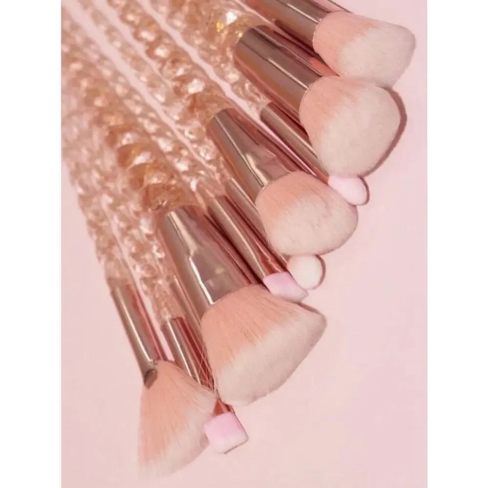 Glittery Makeup Brushes In Light Pink Set of 10
